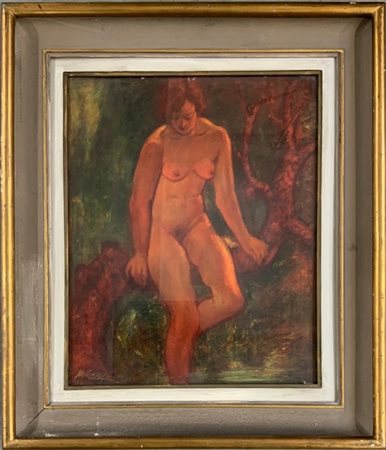 Mario Crespi "Vegetazione" olio su compensato (cm 55x45) Firmato e datato "M. Cr