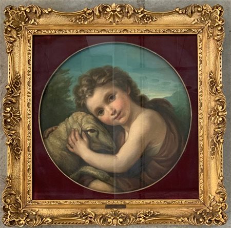 Maestro lombardo del XIX Secolo "San Giovannino" olio su tela (cm 47x44) Reca i