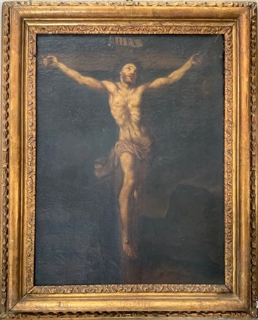 Scuola del secolo XVIII "Cristo in croce" olio su tela (cm 86,5x62,5). In corni