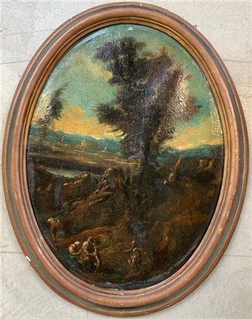 Scuola dell'Italia settentrionale del secolo XVIII "Paesaggio con figure" olio