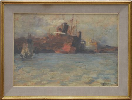 Felice Castegnaro "Marina" bozzetto ad olio su tavola (cm 29x42) Firmato in bass