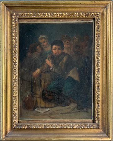 Scuola del secolo XIX "Scena di genere" olio su tela (cm 35,5x27,5). In cornice