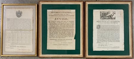 Lotto di tre grida dei secoli XVIII e XIX, in cornici (difetti)