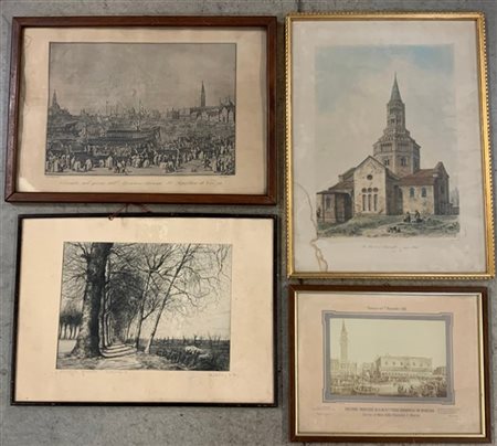 Lotto di sette tra incisioni e stampe di soggetto, epoche e autori differenti,