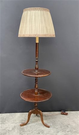 Servomuto in mogano con fusto tornito, con paralume (h. cm 155) (difetti)