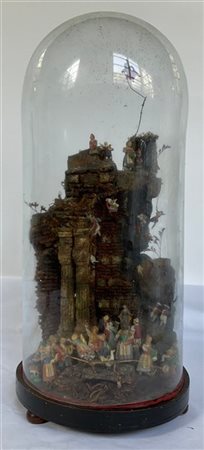 Arte popolare, secolo XIX "Scena della Natività" gruppo in sughero e cartapesta