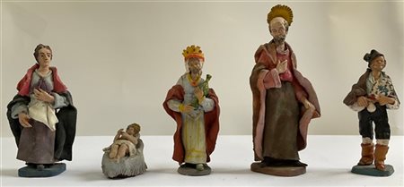 Manifattura di Bonaccorso, Caltagirone. Gruppo di cinque figure da presepe in t