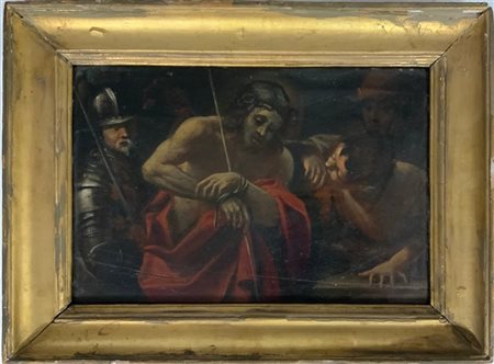 Scuola italiana del secolo XVII "Cristo deriso" olio su tavola (cm 27,5x41,5).