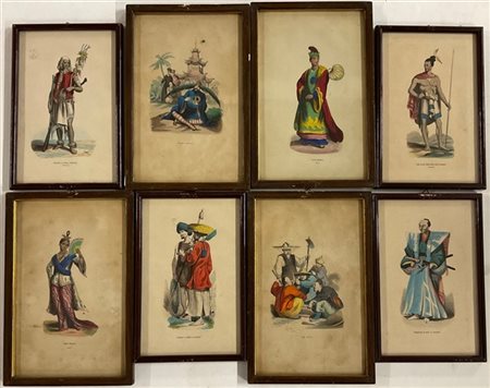 Lotto di diciotto stampe inerenti moda e costumi dal mondo (otto in cornici) (d