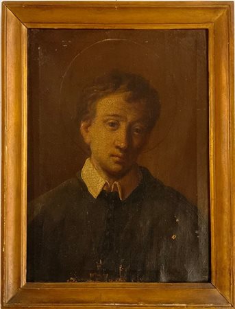 Ignoto "Figura di santo" antico dipinto ad olio su tela (cm 60,5x45,5). In corn