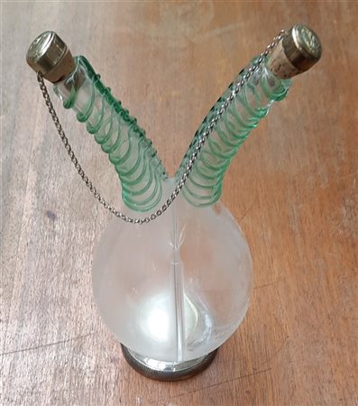 Manifattura di Murano, 
bottiglia per olio e aceto in vetro soffiato trasparent
