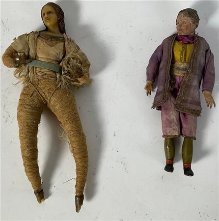 Arte popolare, secolo XIX. Lotto composto da cinque figure da presepe, di cui q