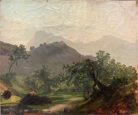 Gaetano Gariboldi (Attribuito) "Paesaggio" olio su carta (cm 28x34) In cornice (