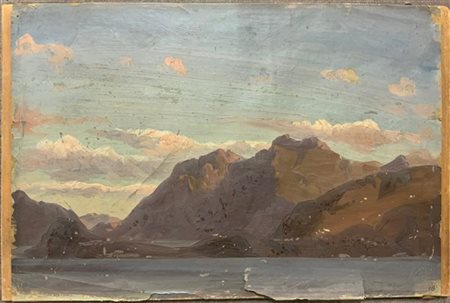 Gaetano Gariboldi "Scorcio di lago" tecnica mista su carta aplicata su cartone (