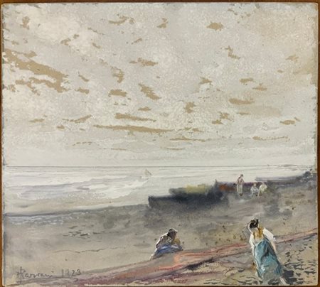 Pompeo Mariani "Bordighera" 1923, tecnica mista su cartone (cm 19x21) Firmato e