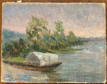 Lotto di due dipinti ad olio raffiguranti "Paesaggio con cascina" e "Scorcio fl