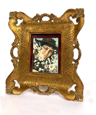 Michelangelo Chiaserotti "Volto di donna con fiori" miniatura (cm 8,5x6) Firmata