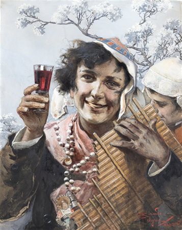 Riccardo Pellegrini "Alla salute" 
tecnica mista su cartoncino (cm 44,5x35)
Firm