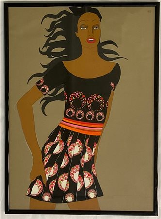 Cartella contenente quattro tecniche miste su cartoncino raffiguranti modelle i