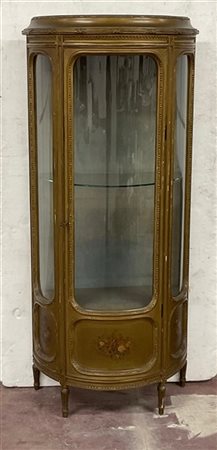 Vetrinetta a mezza luna in legno intagliato e dorato ad un'anta sul fronte, tre