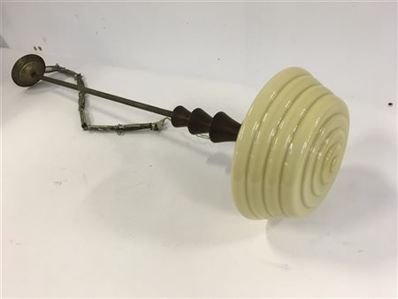 Lampada a sospensione con paralume in vetro incamiciato lattimo e pagliesco, st