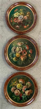 D' Elia Lotto composto da tre dipinti ad olio su tavola raffiguranti "Fiori" (d