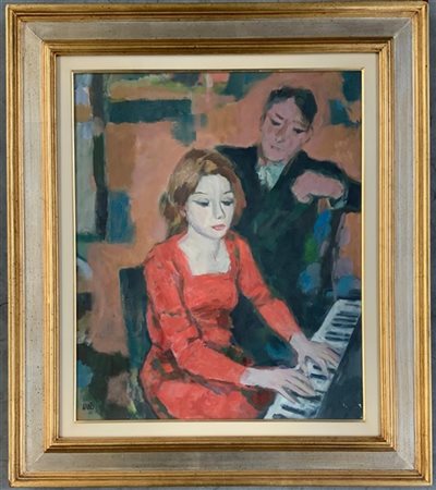 Savino Labò "Al pianoforte" olio su tela (cm 60x50) Firmato in basso a sinistra.