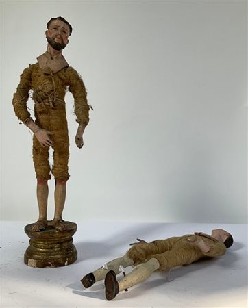 Arte napoletana, secolo XIX. Due figure da presepe con volto terracotta e occhi