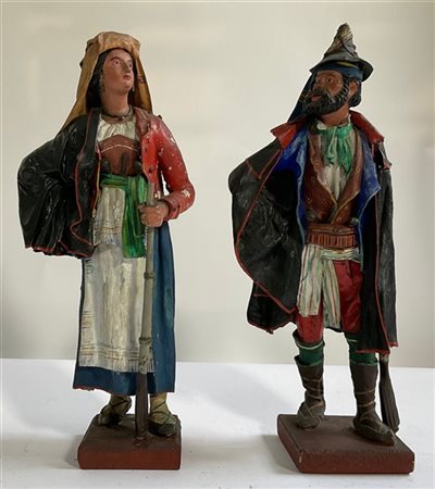 Arte popolare, inizio secolo XX "Brigantessa e Brigante" due figure in terracot