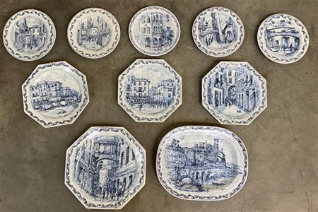 Ceramiche D'Aquino, Celle Ligure, lotto di dieci piatti in ceramica dipinta in