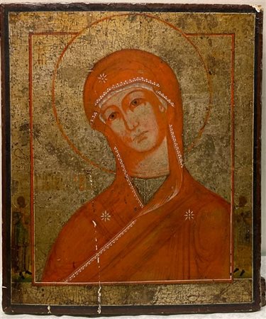 Arte russa del secolo XIX "Madonna" icona ad olio su tavola (cm 27x22.5) (difet