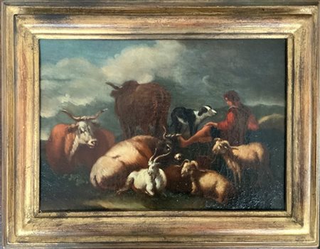 Scuola romana della fine del secolo XVII - inizio XVIII "Pastori e armenti" cop
