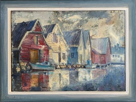 Restelli "Lofoten", 1995, olio su tela (cm 50x70), firmato in basso; firmato e d