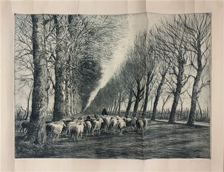 Guglielmo Baldassini (Genova 1885 - Valparaiso 1952)
"Il Gregge" acquaforte (cm
