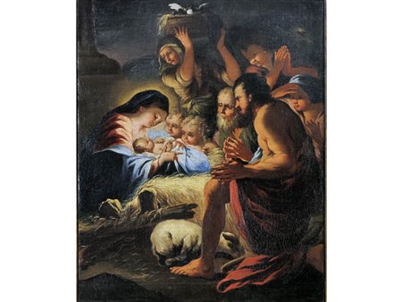 Fine XVII secolo Adorazione dei Pastori Olio su tela Senza cornice Misure...