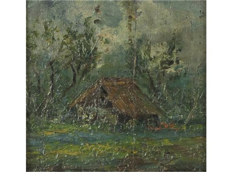 Anonimo (XIX secolo) Paesaggio Olio su cartoncino Misure 14x14 cm
