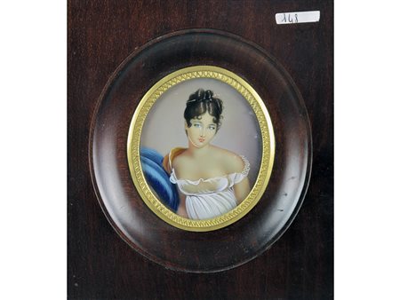 Anonimo (XIX secolo) Olio su ceramica Ritratto di donna Misura 6,8x5,4 cm