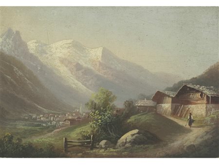 Anonimo (XIX secolo) Paesaggio Olio su tavola Misure 13x19,1 cm