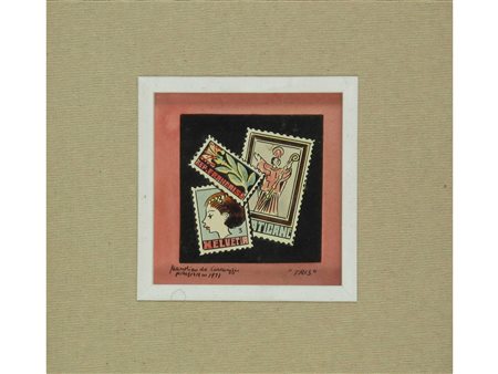 Mariolino da Caravaggio (1924-1992) Francobolli Tecnica mista Firmato Datato...