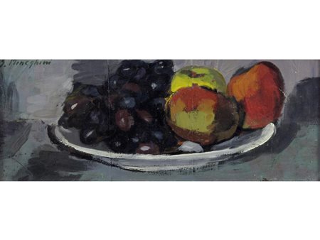 S. Meneghini (XX secolo) Natura morta Olio su tavola Firmato Misure 15.5x38 cm