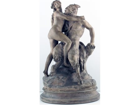 Seguace di Claude Michel, detto Clodion Satiro e Ninfa Terracotta Firmato...