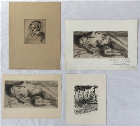 Lotto composto da due acqueforti di Carlo Vitale raffiguranti nudi femminili, d