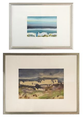 Romano Conversano Lotto composto da due acquerelli su carta raffiguranti paesagg