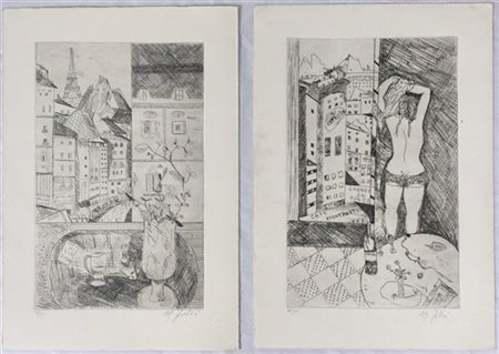 Alfredo Fabbri "Vedute di Parigi" 
gruppo di quattro acqueforti, firmate e numer