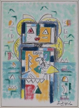 Ibrahim Kodra "Senza titolo" 
tecnica mista su carta intelata
cm 44x33
firmato i