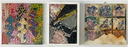 Lotto composto da tre piccoli dipinti a tecnica mista su compensato (cm 20x20 e cm 18x13). Due firmati Mocenni