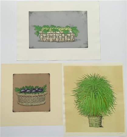 Bruno Caruso Lotto di due litografie e un'acquaforte a colori, raffiguranti pian