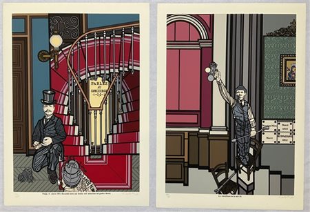 Flavio Costantini Lotto composto da cinque serigrafie a colori di soggetto e tir