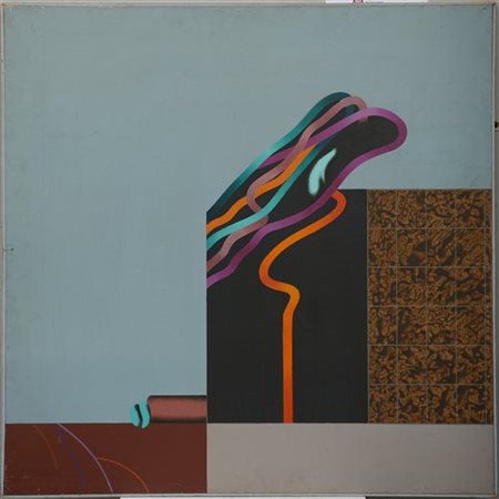 Gottardo Ortelli "Le due realtà: uscire..." 1970
acrilico su tela
cm 100x100
tit