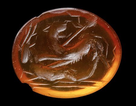 A roman carnelian intaglio. Hunting scene. 